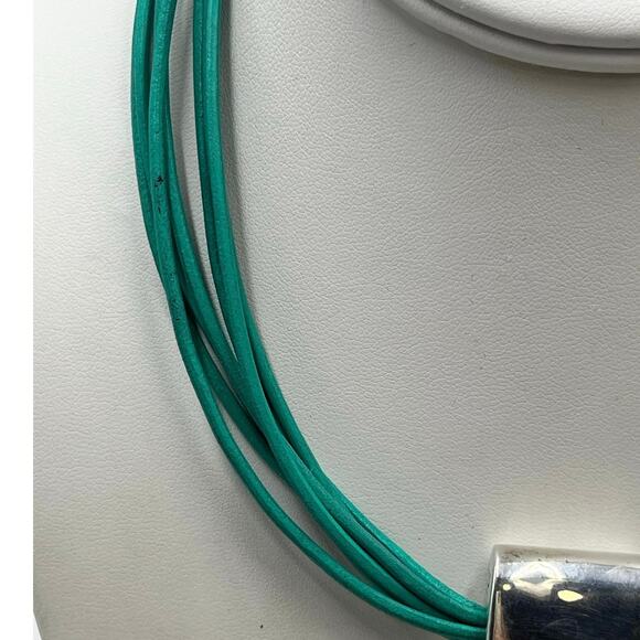 Simon Sebbag Israel Designer Multistrand Turquoise Teal Leather Slide Necklace - Picture 2 of 9